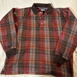 Classic Men's Plaid Polo Shirt - Red and Brown